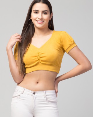 PDK Fashions Women's Slim Fit Yellow Crop Drawstring Top