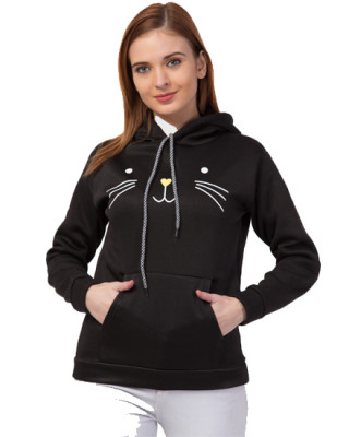 Black Cat Printed Hoodie For Women